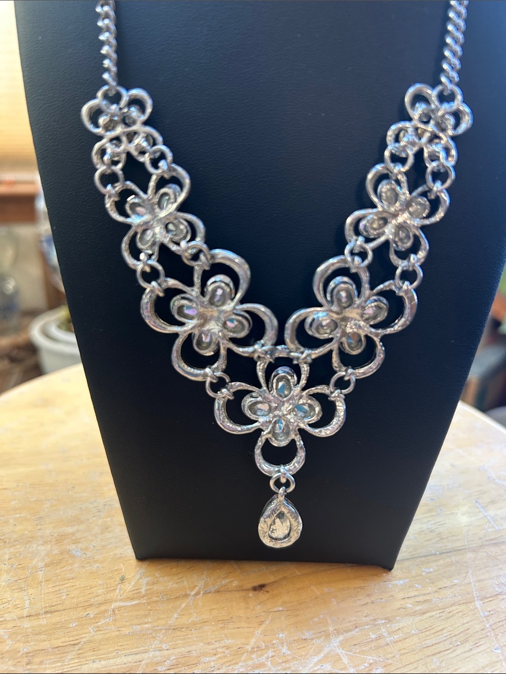Multicolor Iridescent Glass Flower Statement Necklace - Picture 8 of 8